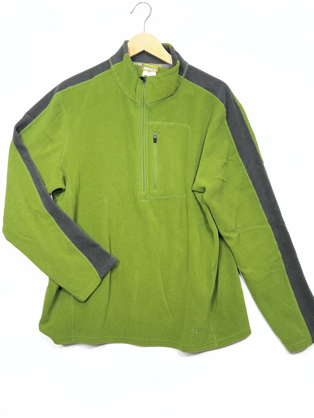 Men's Olive Green Quarter-Zip Fleece Pullover with Contrast Stripes